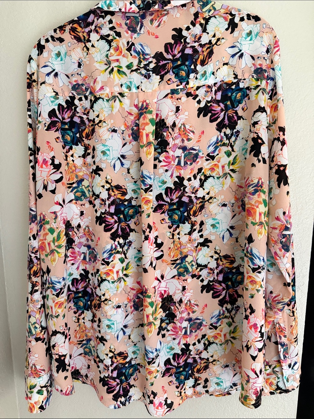 Express Peach Floral Long Sleeve Button-Front The Portofino Shirt - Picture 7 of 8